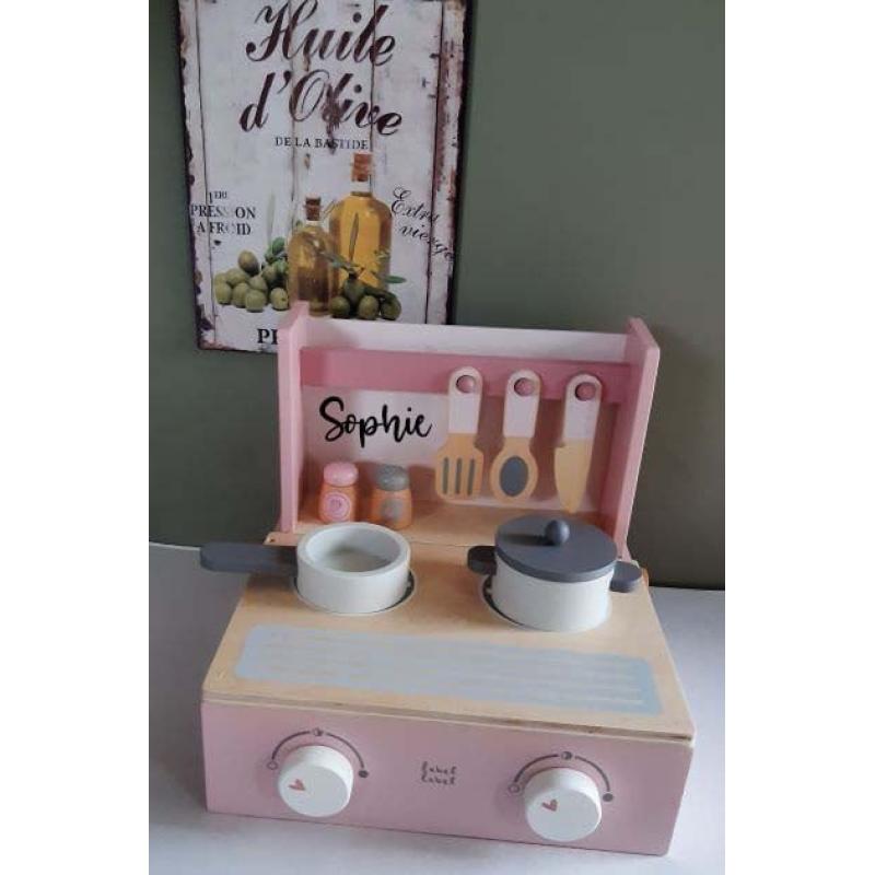 ''Label Label'' houten kookfornuis roze (met naam)