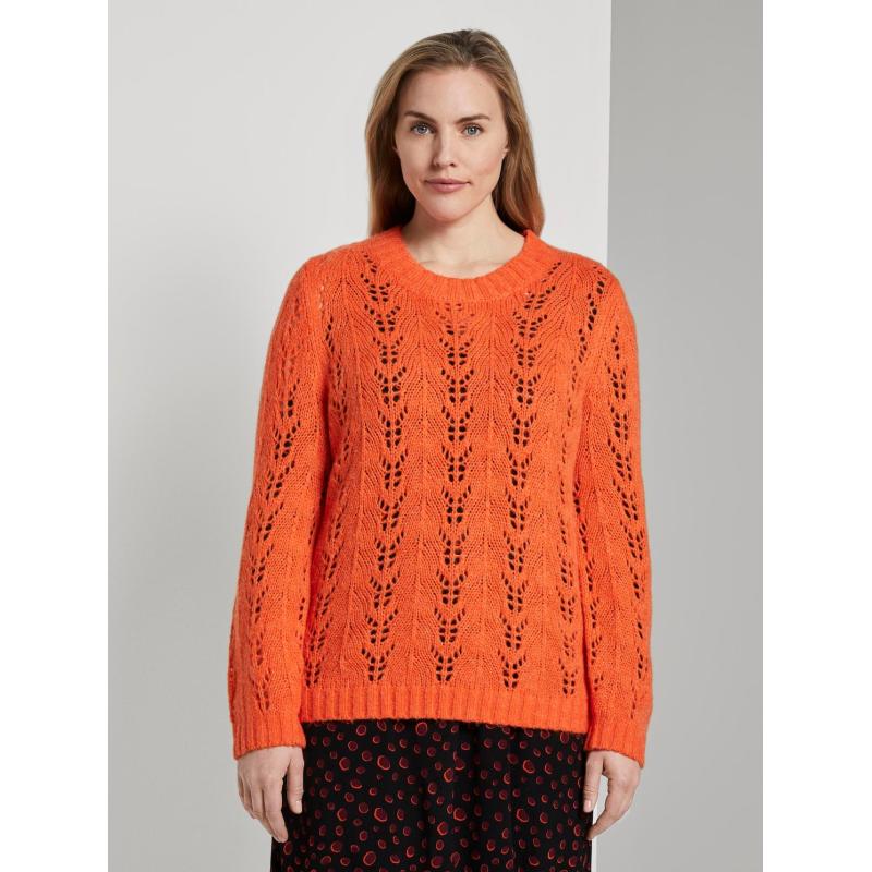 TOM TAILOR MY TRUE ME Gebreide trui met kabelpatroon, knockout orange, 50