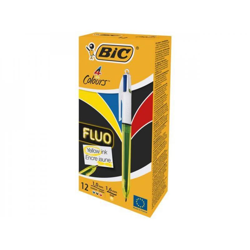 BiC Balpen BiC 4-kleuren Fluo/ds 12