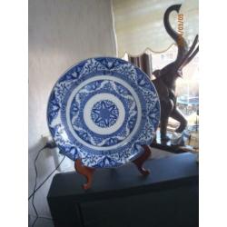 Prachtig Antiek Blauw Groot Bord Petrus Regou