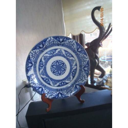 Prachtig Antiek Blauw Groot Bord Petrus Regou
