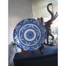 Prachtig Antiek Blauw Groot Bord Petrus Regou