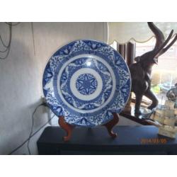 Prachtig Antiek Blauw Groot Bord Petrus Regou
