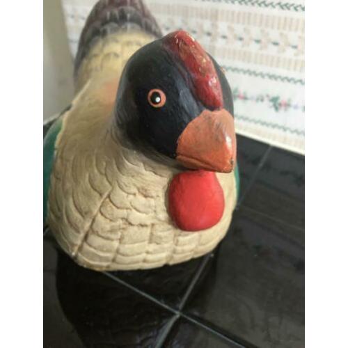 houten veelkleurige kip brocante