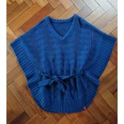 Donkerblauwe, gebreide poncho van EDC by Esprit NIEUW Maat L