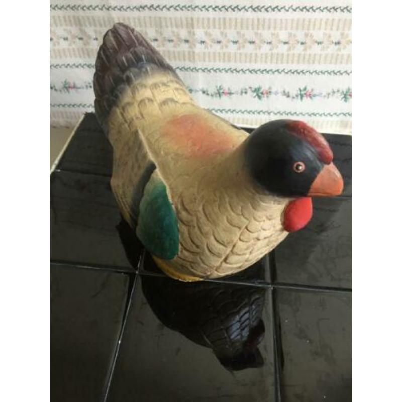 houten veelkleurige kip brocante