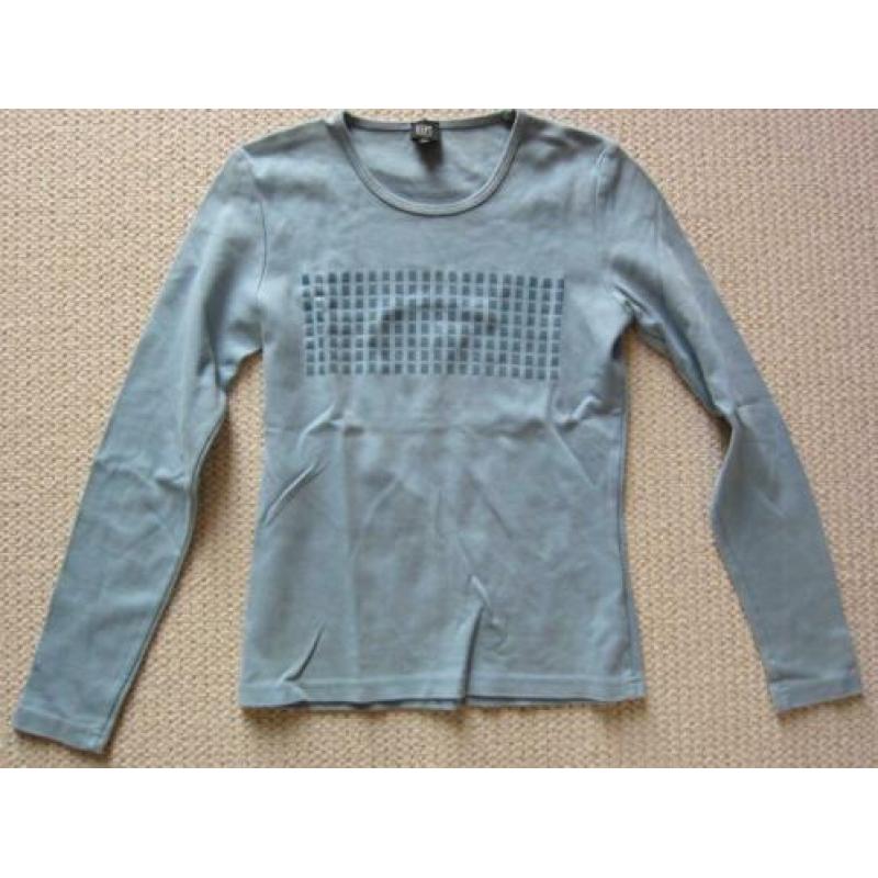 blauwe longsleeve met opdruk van dept, maat xs