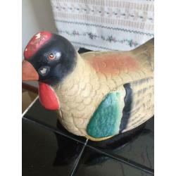 houten veelkleurige kip brocante