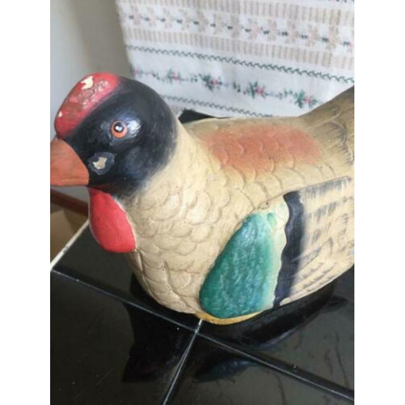 houten veelkleurige kip brocante