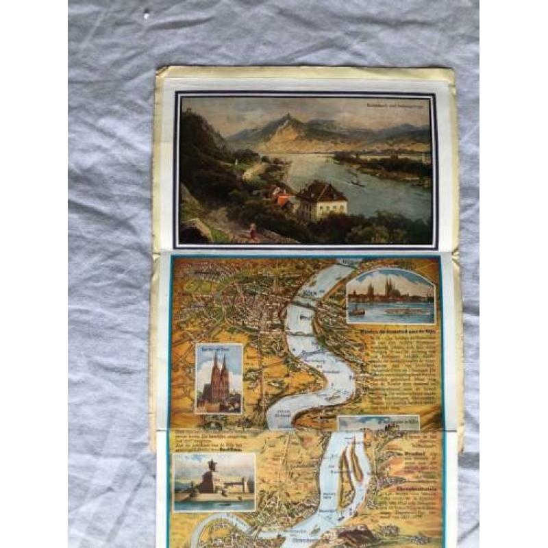 Oude vintage landkaart/uitklapkaart De loop van de Rijn Rij