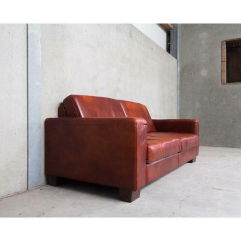 Leren Bank met Hocker - Cognac Bruin - Leer - Sofa