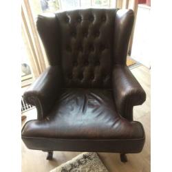 Lederen Chesterfield bank en 2 fauteuils