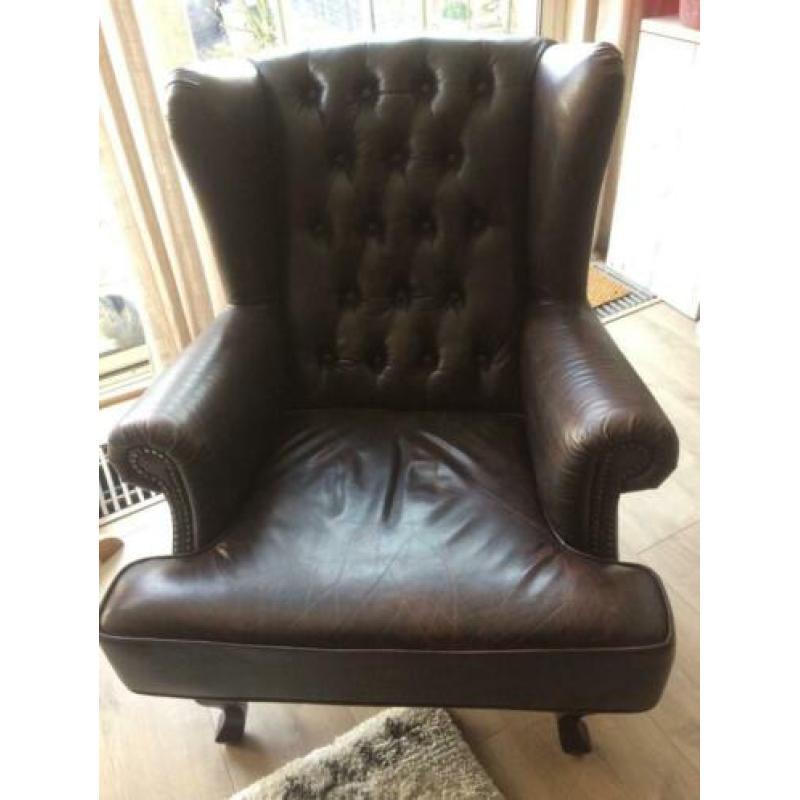 Lederen Chesterfield bank en 2 fauteuils