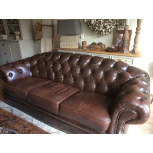 Lederen Chesterfield bank en 2 fauteuils