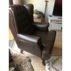 Lederen Chesterfield bank en 2 fauteuils