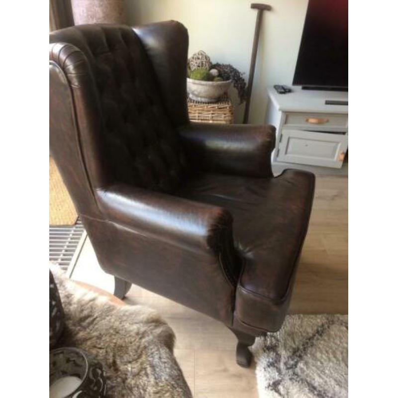 Lederen Chesterfield bank en 2 fauteuils