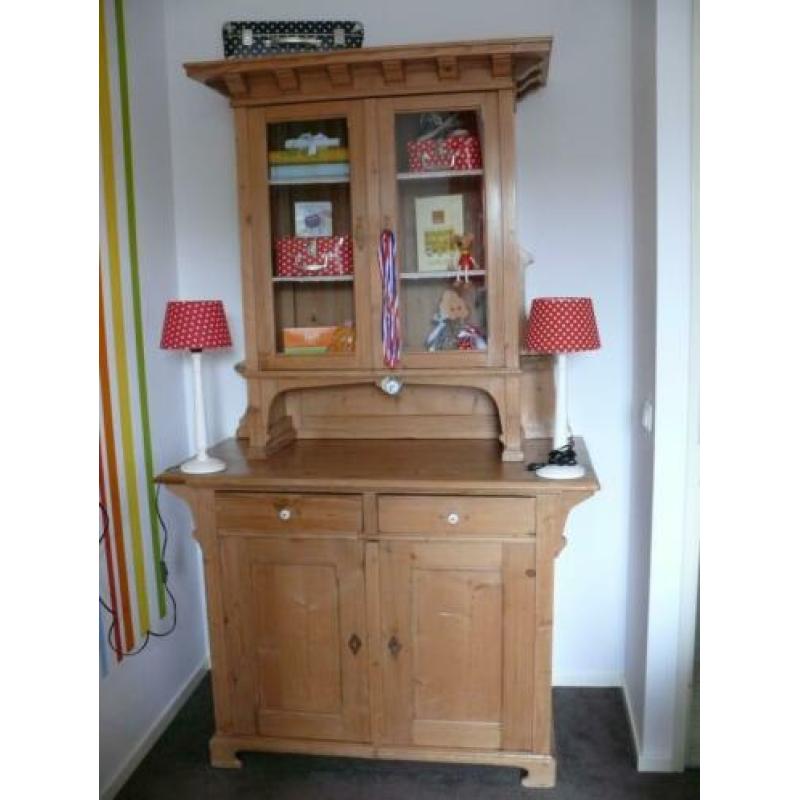 Vintage oud grenen broodkast / bordenkast keukenkast