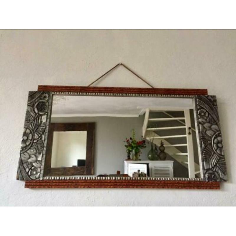Spiegel art deco jaren 30 zilver hout vintage bloemen