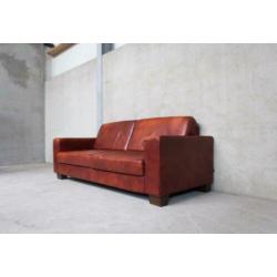 Leren Bank met Hocker - Cognac Bruin - Leer - Sofa