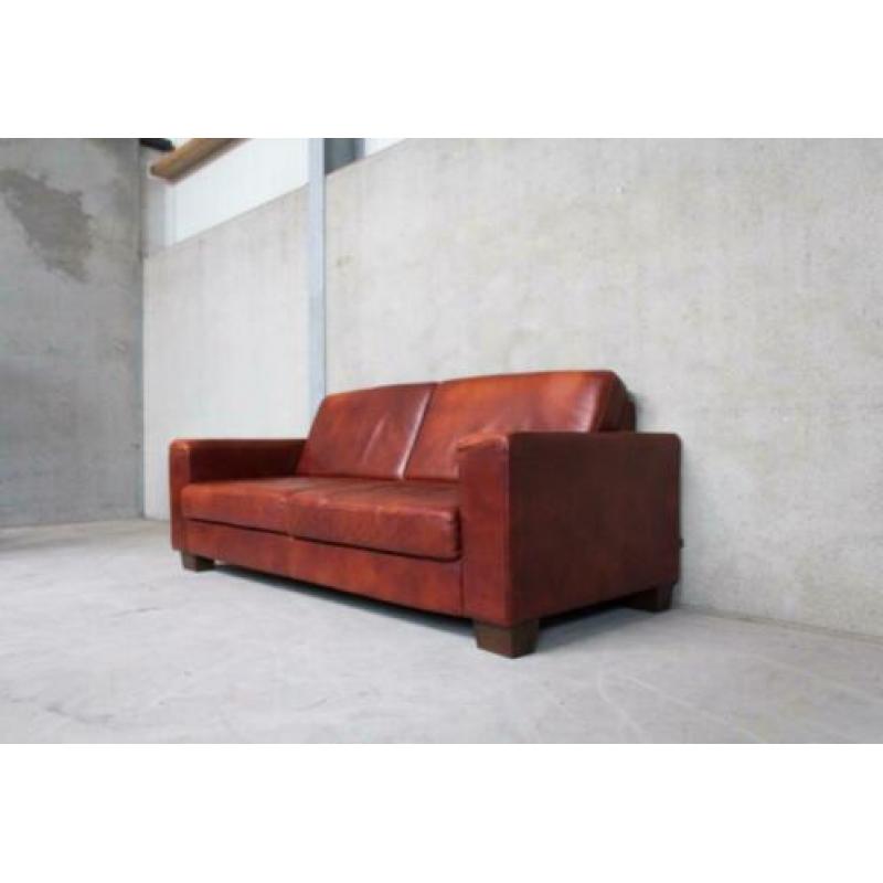 Leren Bank met Hocker - Cognac Bruin - Leer - Sofa
