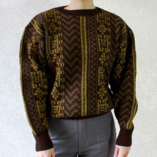 Vintage bruin trui geel pattern