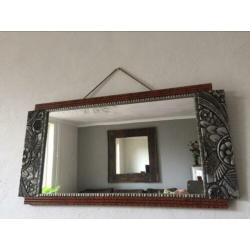 Spiegel art deco jaren 30 zilver hout vintage bloemen