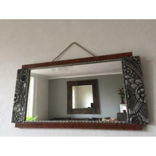 Spiegel art deco jaren 30 zilver hout vintage bloemen