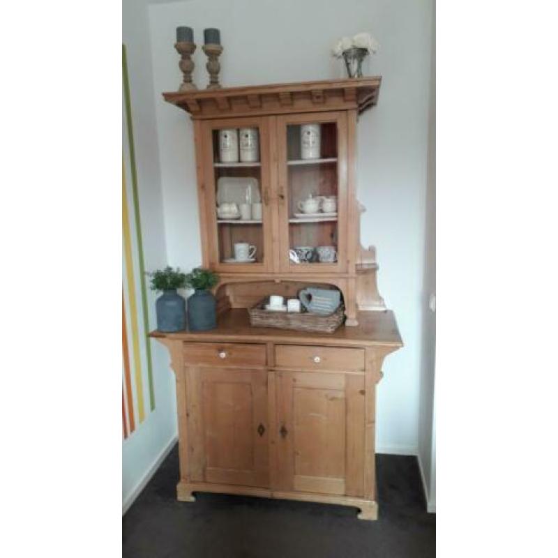 Vintage oud grenen broodkast / bordenkast keukenkast