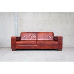 Leren Bank met Hocker - Cognac Bruin - Leer - Sofa