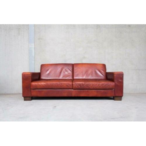 Leren Bank met Hocker - Cognac Bruin - Leer - Sofa