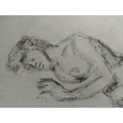 Oude krijt tekening naakt liggend