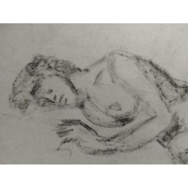 Oude krijt tekening naakt liggend