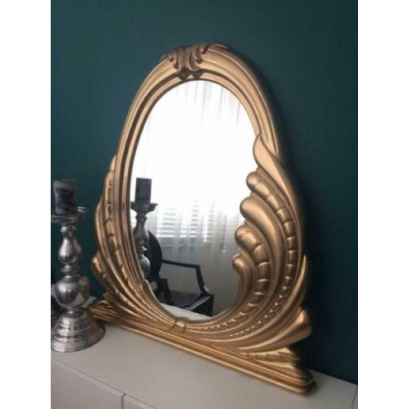 XL spiegel schelp goudkleurig vintage Hollywood Regency