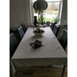 Aluminium Eetkamer met 6 leren stoelen