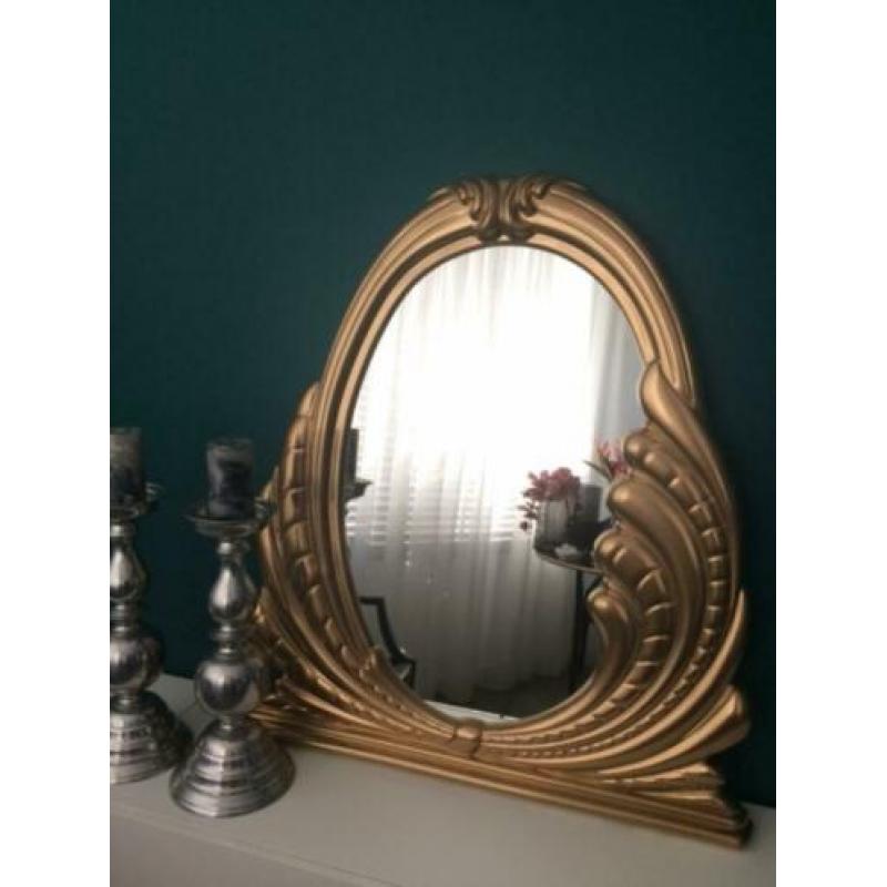 XL spiegel schelp goudkleurig vintage Hollywood Regency