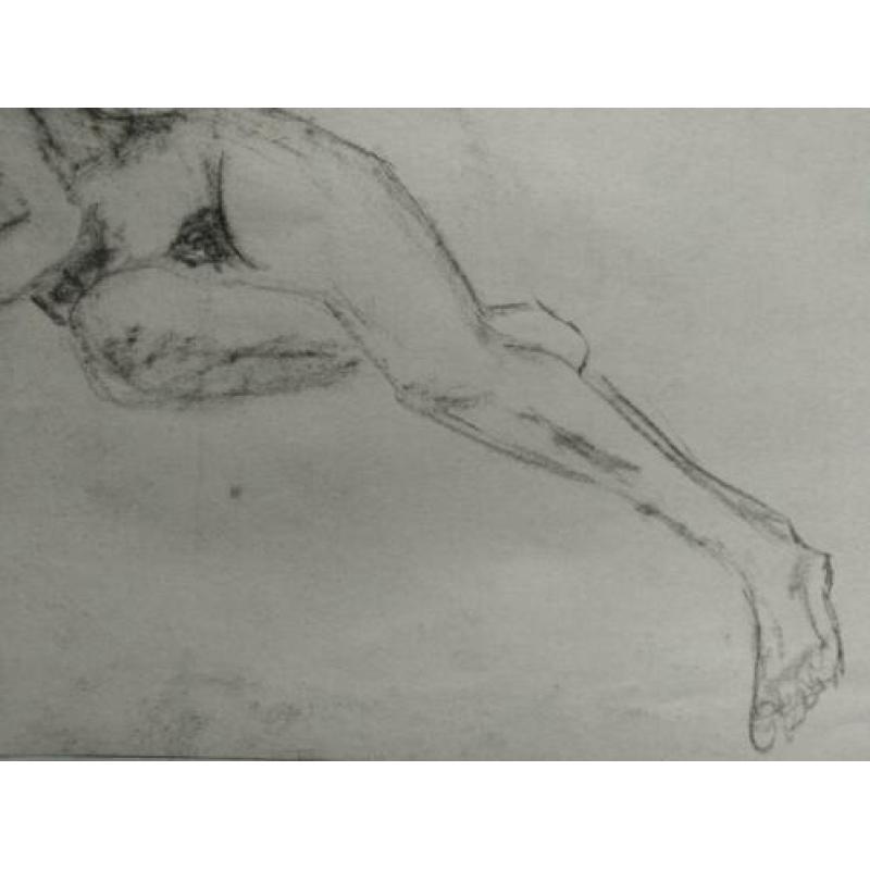 Oude krijt tekening naakt liggend