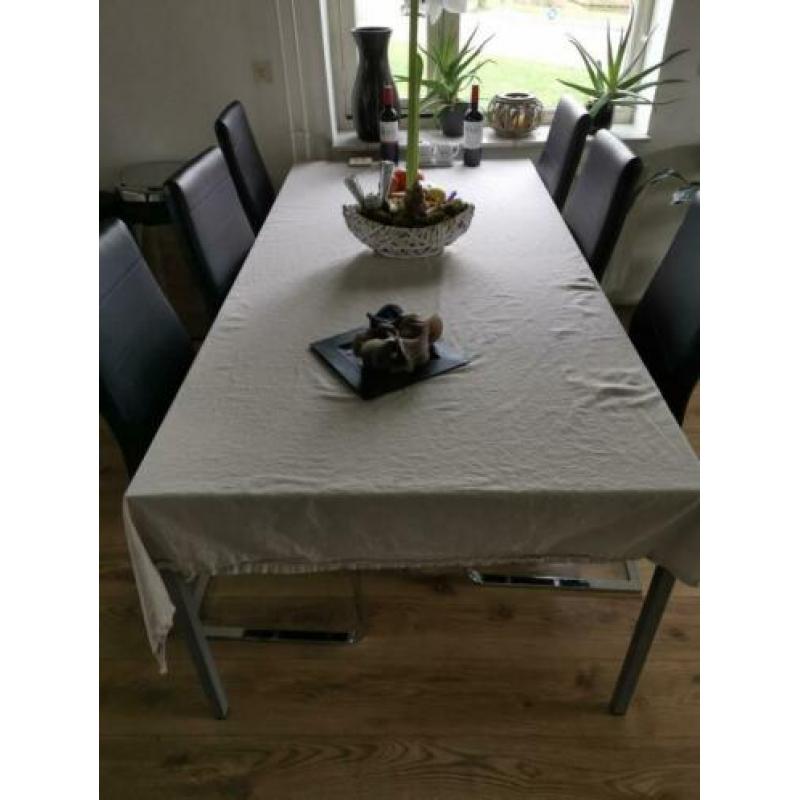 Aluminium Eetkamer met 6 leren stoelen