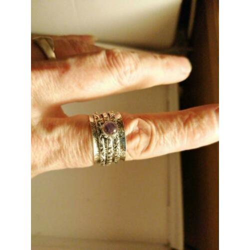 Prachtige handgemaakte 925z spinnerring paars amethist 18