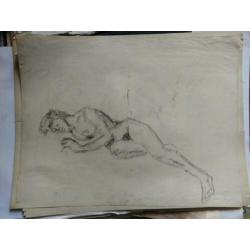 Oude krijt tekening naakt liggend