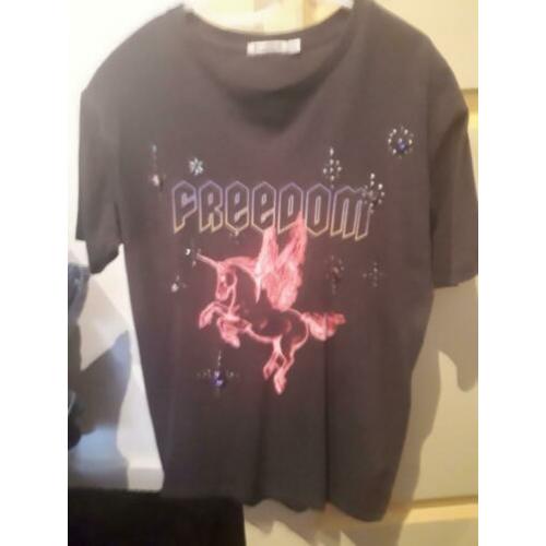 Grijs t -shirt met print/ steentjes van stradivarius maat xs