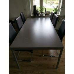 Aluminium Eetkamer met 6 leren stoelen