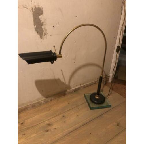 Prachtige 70’s designer “bureau” lamp messing kristal