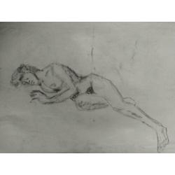 Oude krijt tekening naakt liggend