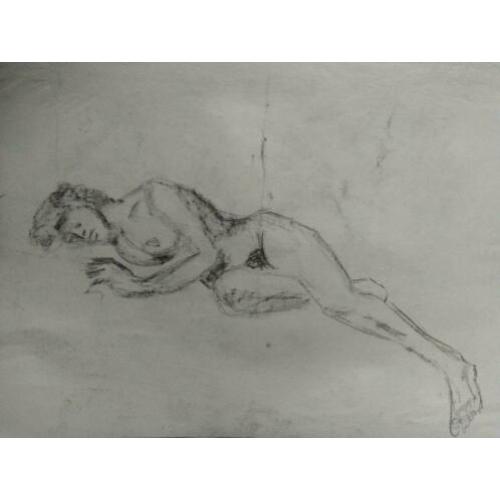 Oude krijt tekening naakt liggend