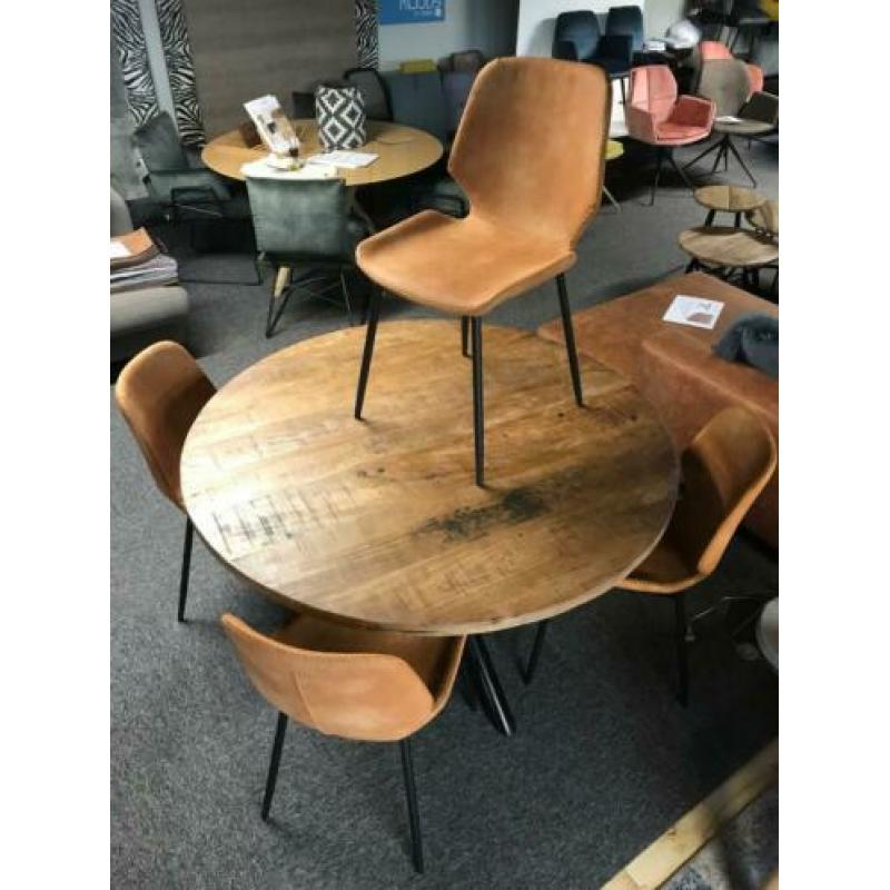 Mango Tafel 130cm rond & 4 Stoelen Seashell van ByBoo.