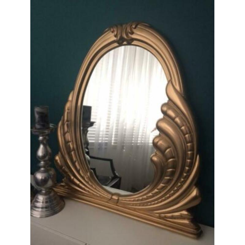 XL spiegel schelp goudkleurig vintage Hollywood Regency