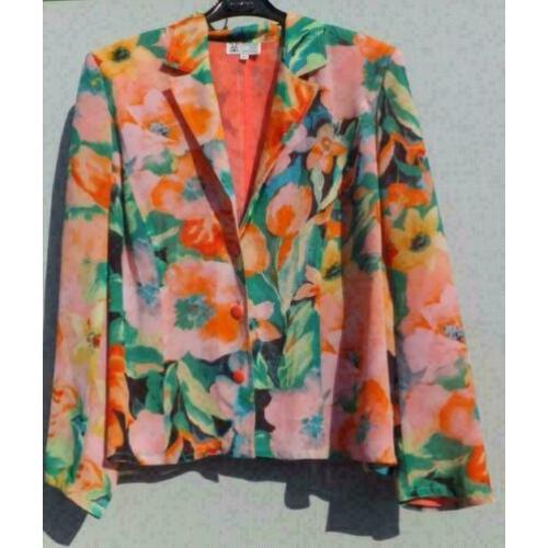 EDGAR VOS zalm/gekleurd bloemen blazer mt 46