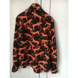 Prachtige blouse panter luipaard strik zwart oranje mt 38