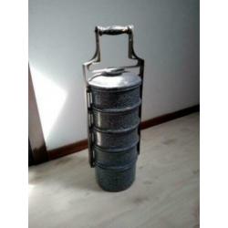emaille vintage camping pannenset hoog 48cm