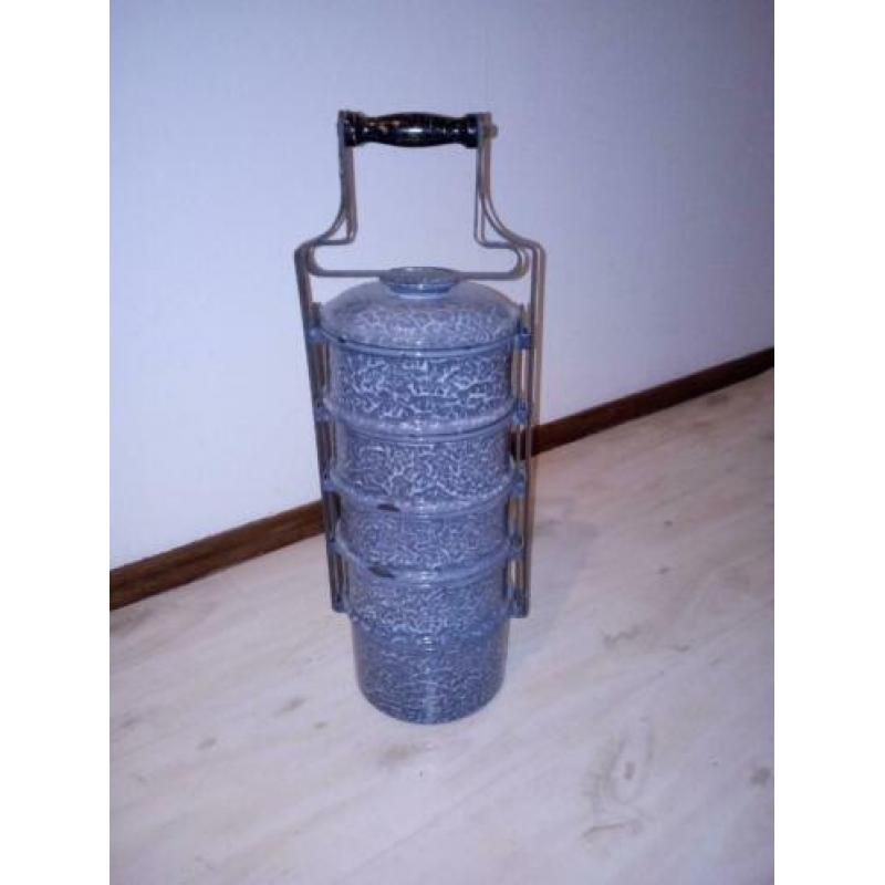 emaille vintage camping pannenset hoog 48cm